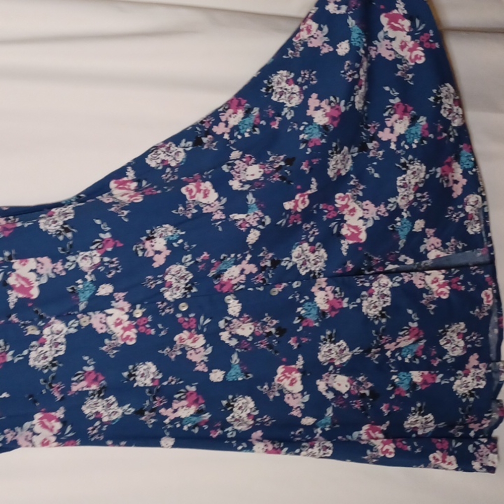 KORET Women's Blue Button Front Round Neck Sleeveless Midi Floral Dress. Size L - Picture 4 of 14